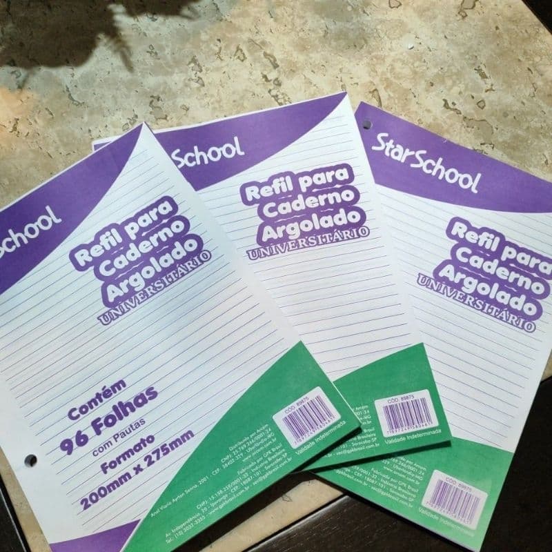 Refil 01 Bloco Fichário Folha A4 Universitário C/96 Fls 4 furos 56 gm Pauta Branca