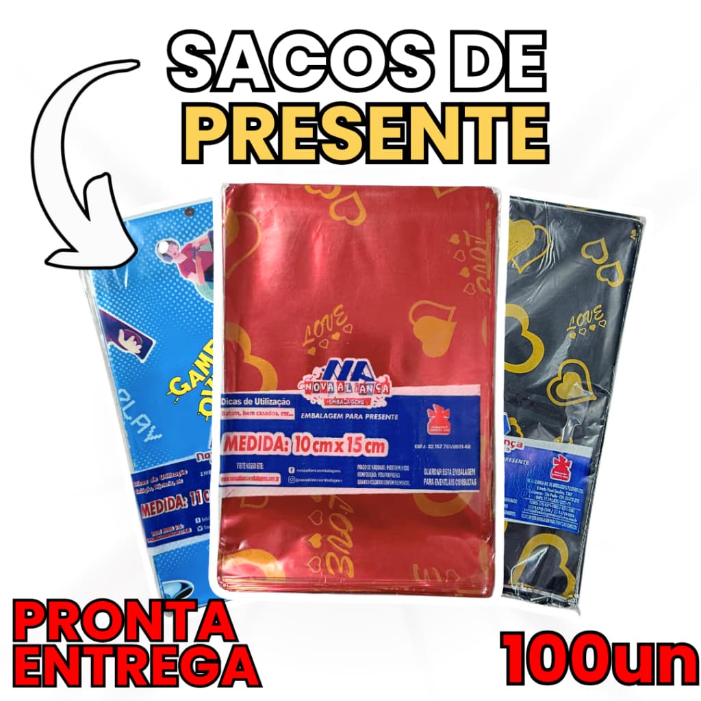 Saquinhos Sacos para Presente Temas Diversos 100 Unidades 10x15 e 11x20