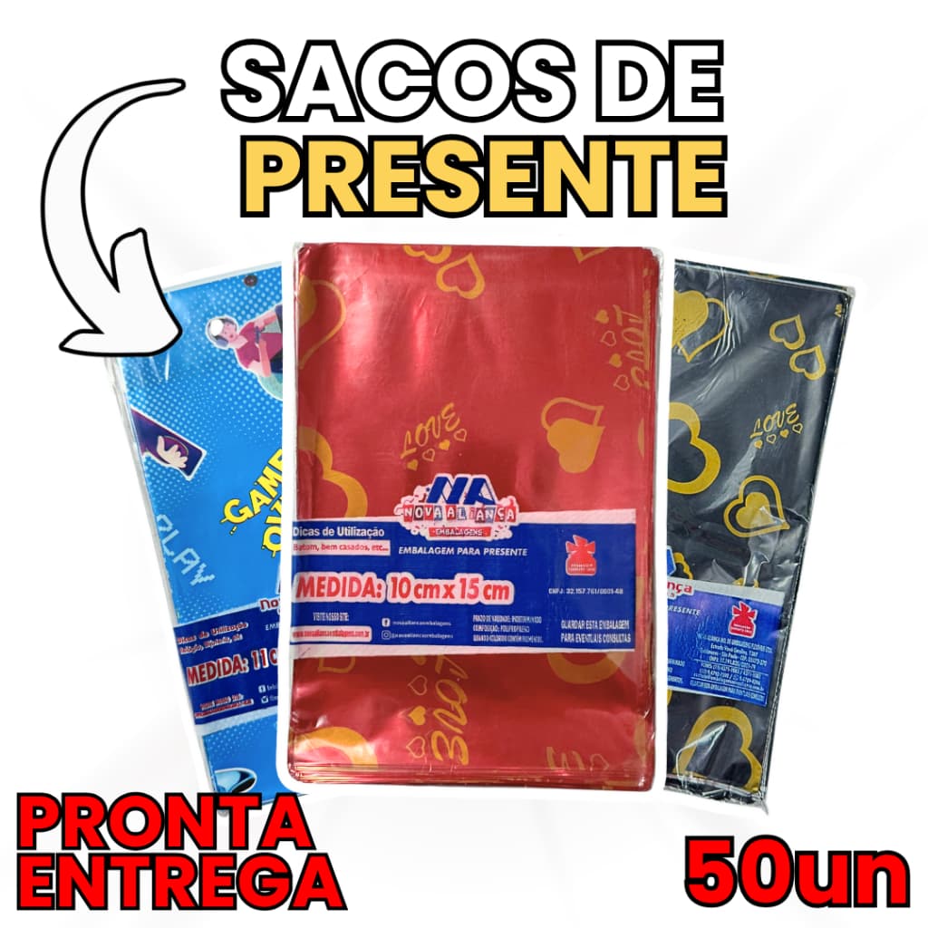 Saquinhos Sacos para Presente Temas Diversos 50 Unidades 10x15 e 11x20
