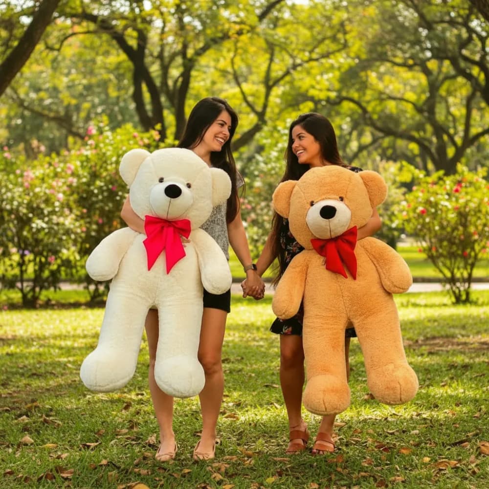 Urso Gigante Pelúcia Grande Teddy com Laço 1,10m e 90cm Personalizado