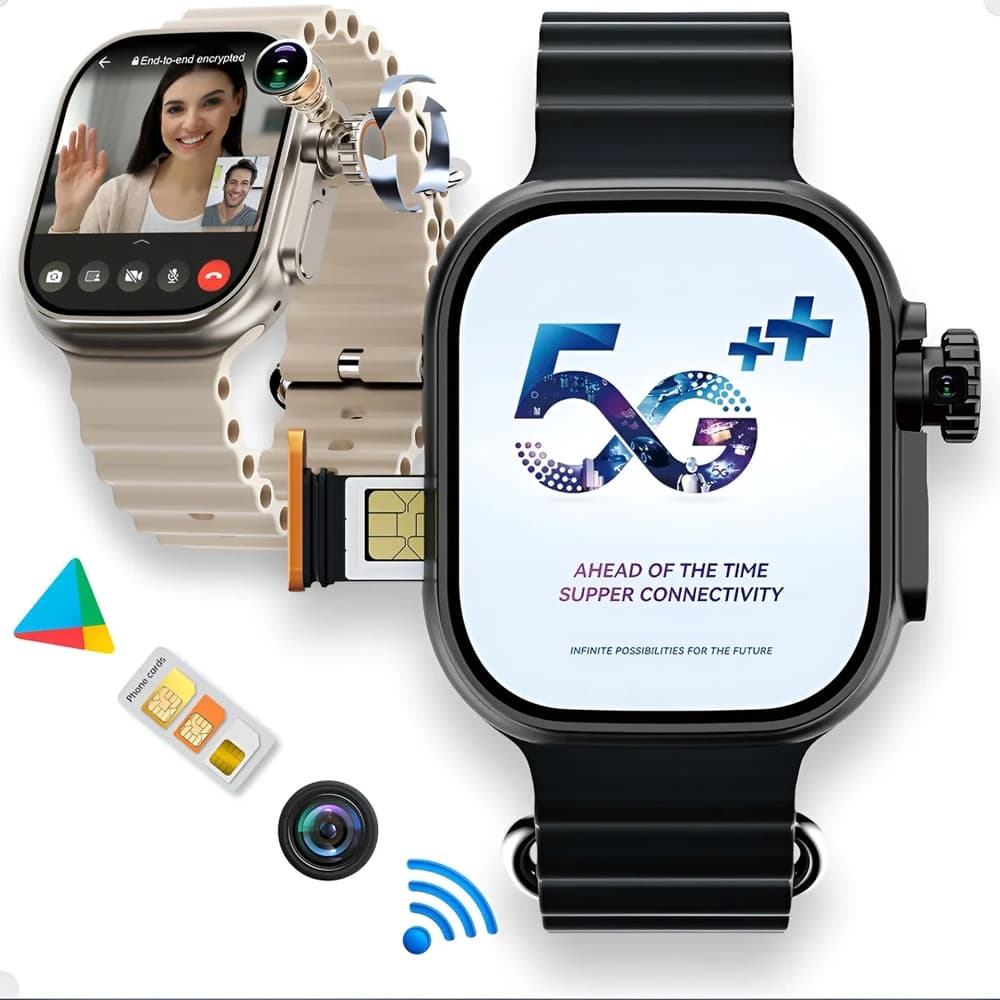 Smartwatch 5G+ B100 CALL 49MM Wifi SIM Chip Câmera 64GB/4GB RAM 3 Pulseiras Película e Case de Proteção
