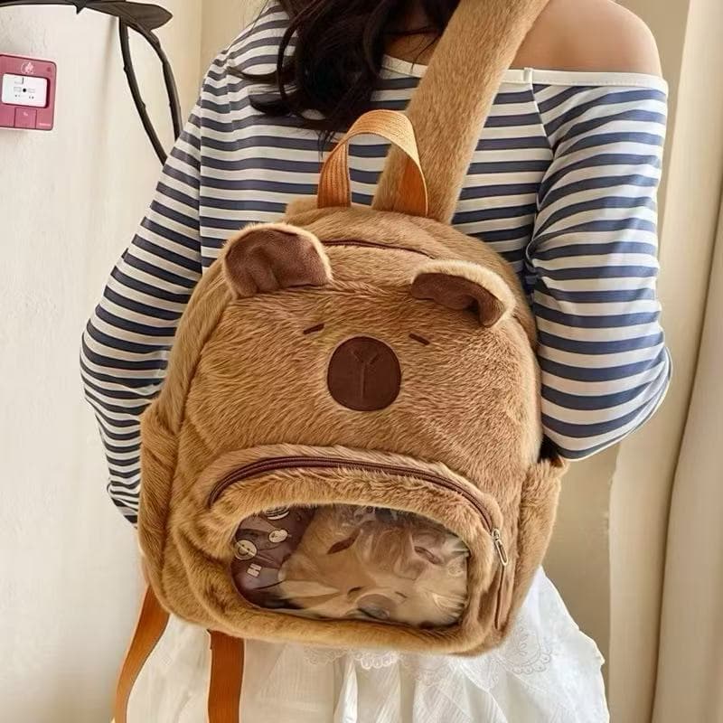Mochila pelúcia capivara adorável infantil aconchegante