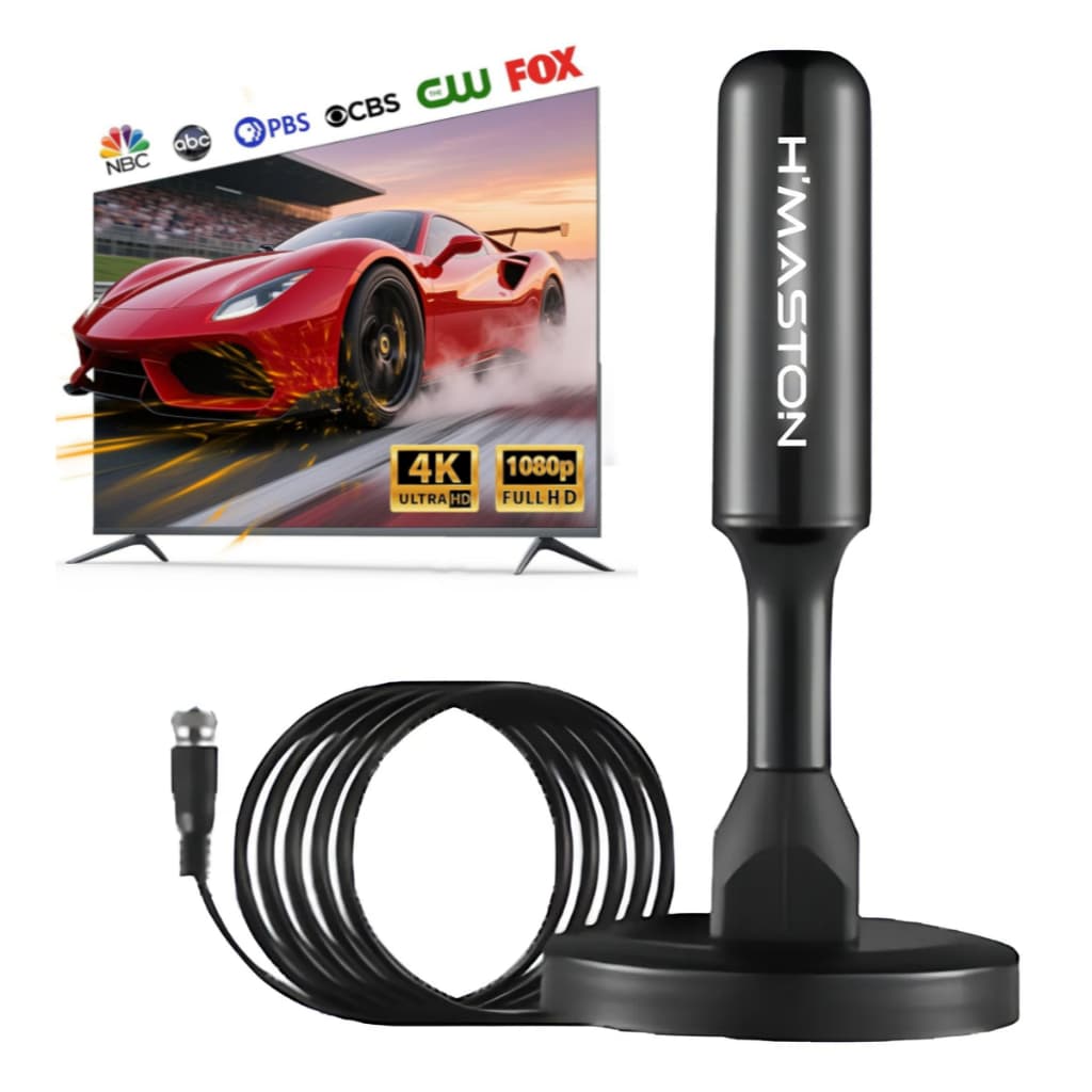 Antena Digital Amplificada Interna e Externa 3-5 Metros Base Imã Prova d'água 4DBI 4K HDTV/UHF/VHF