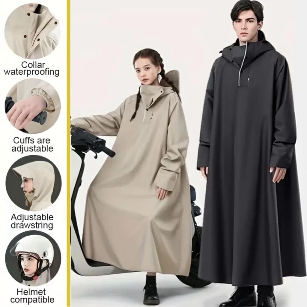 Capa de chuva impermeável, com capa de motor ajustável - longa, à prova de vento, cobertura de corpo inteiro, usada para