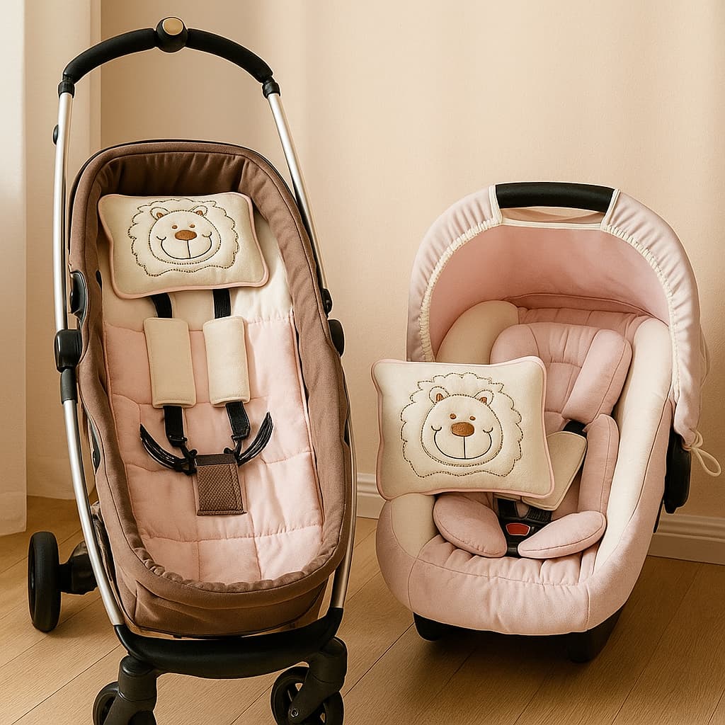 Kit 6 Peças – Capa Bebê Conforto + Carrinho com Apoio Anatômico, Capota Solar e Protetores de Cinto