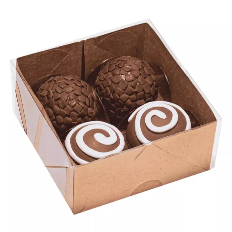 Caixa Kraft 8x4cm Para 4 Brigadeiros (Ideal Para Doces Gourmet e Docinhos) Ideia Embalagens 4658