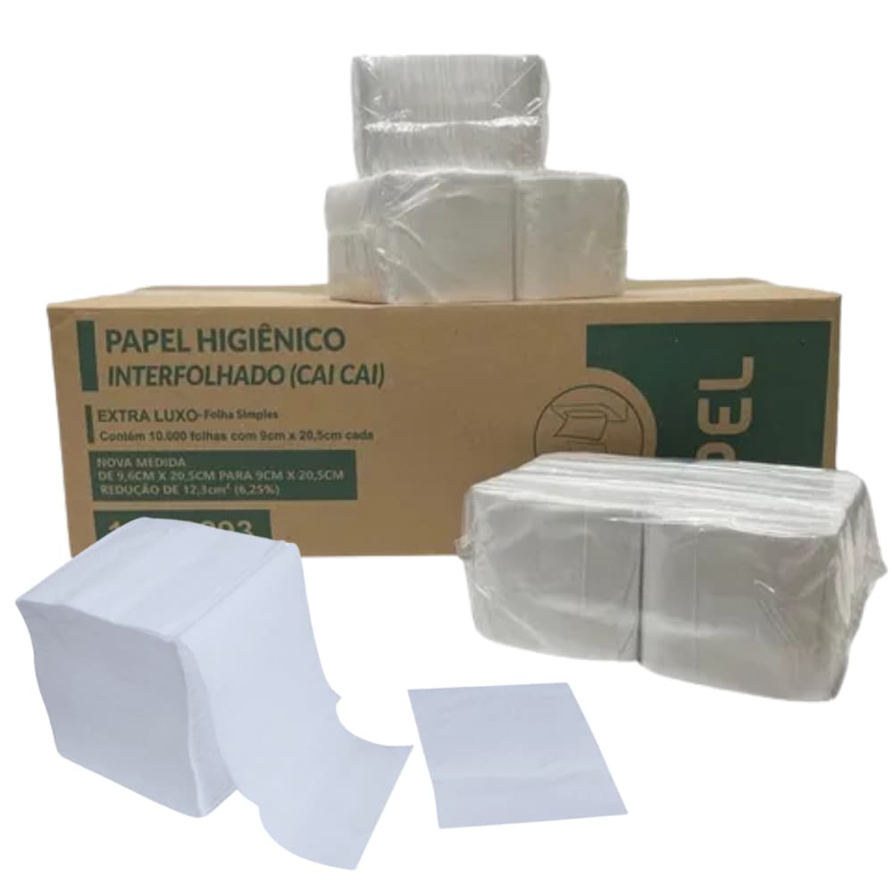 Papel Higiênico Cai Cai Interfolhado Folha Dupla Indaial Ipel Interfolha Caixa 8.000 folhas Extra Luxo Branco Macio Bom