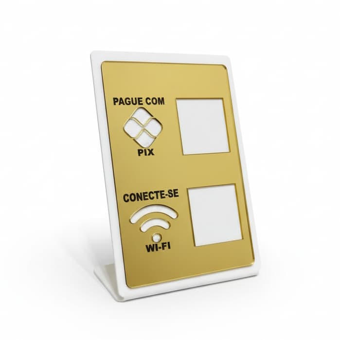 Placa Pix Display Wifi Em Acrilico Para Mesa Balcão Dupla Premium