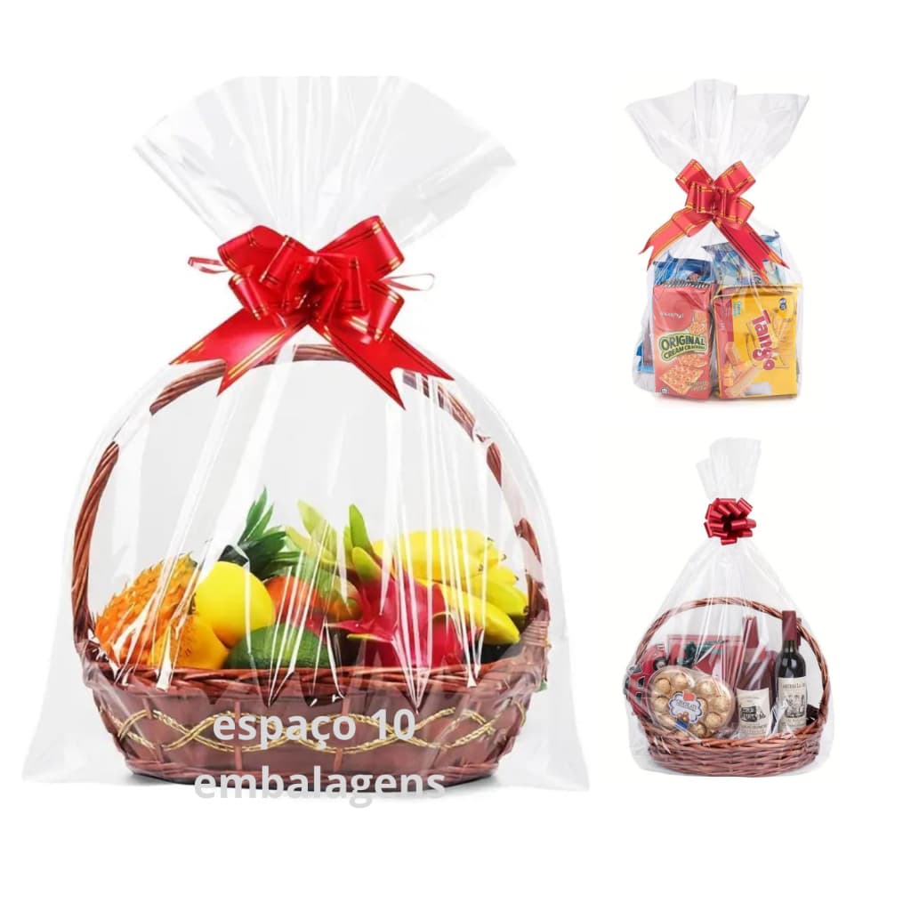 saco transparente p/cesta de presente 60x80 10un saco plástico tipo celofane