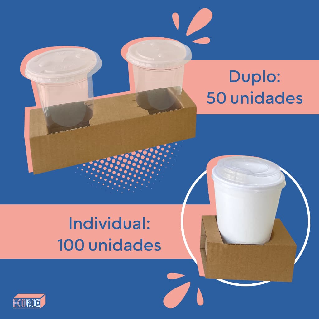 Porta Copo de Papelão Indivudal ou Duplo Para Sucos Delivery Bebidas Açaí Sorvete Milk Shake Ifood Café