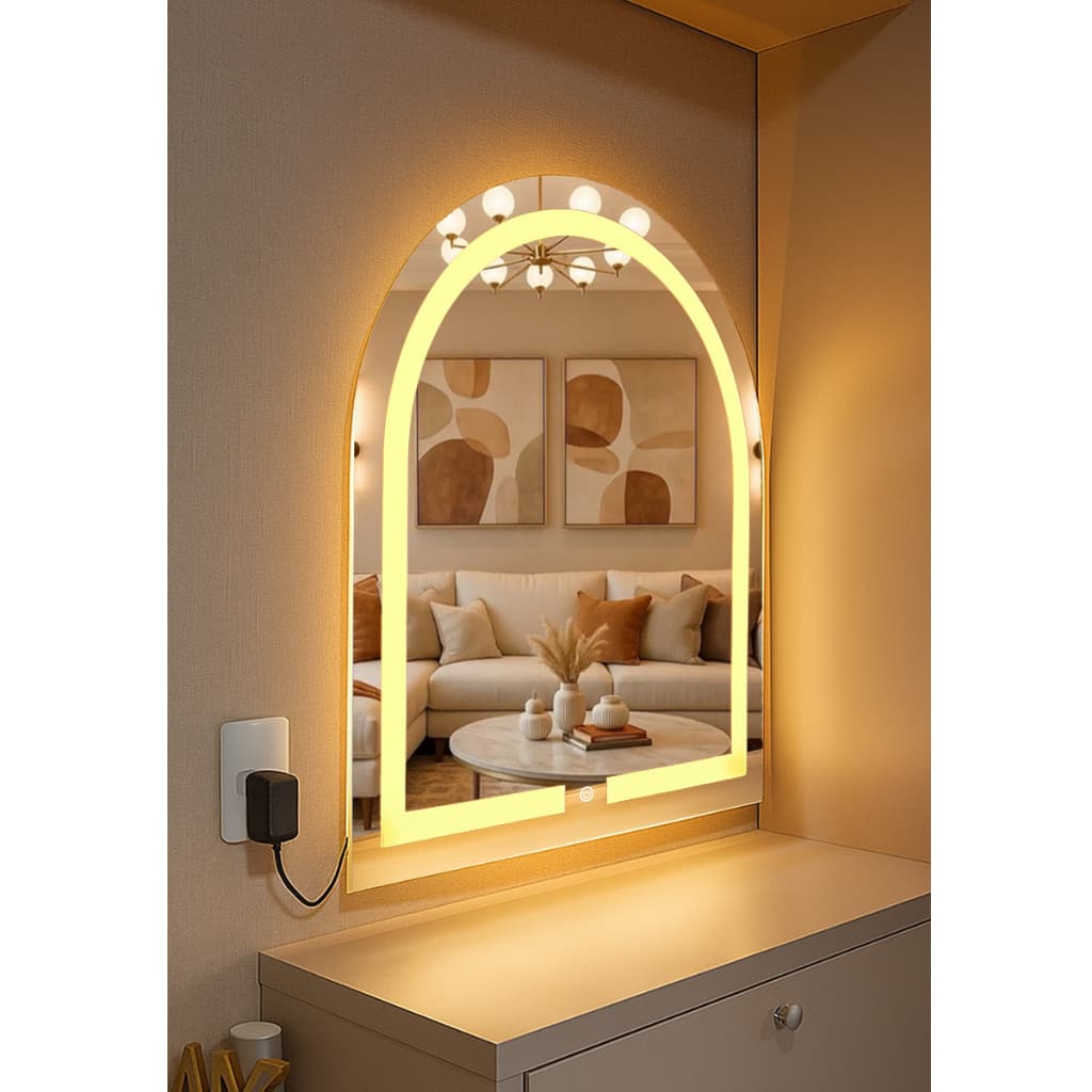 Espelho Janela Oval Arco 3 Cores LED 60x80 com Botão Touch Iluminação Banheiro Penteadeira