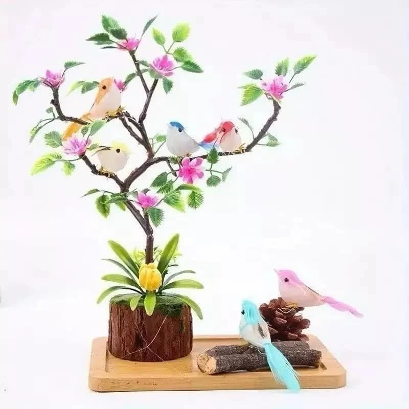 12 Passarinhos 10,5cm Artificiais Pena Natural Coloridos Jardim Festas Decoração