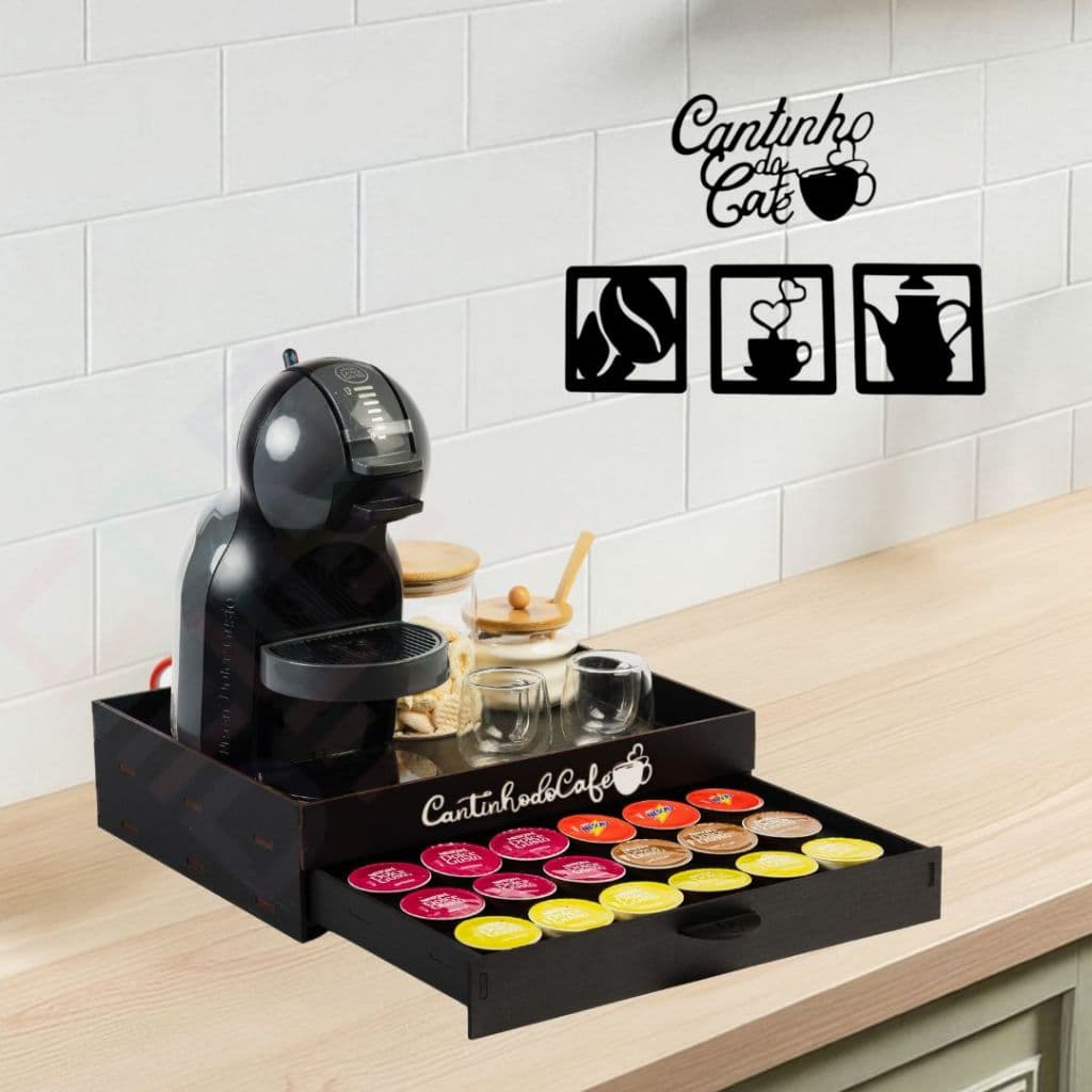 Porta 24 Capsulas Dolce Gusto Gaveta Embutida decorativo grande mdf organizador servir chá cafeteira