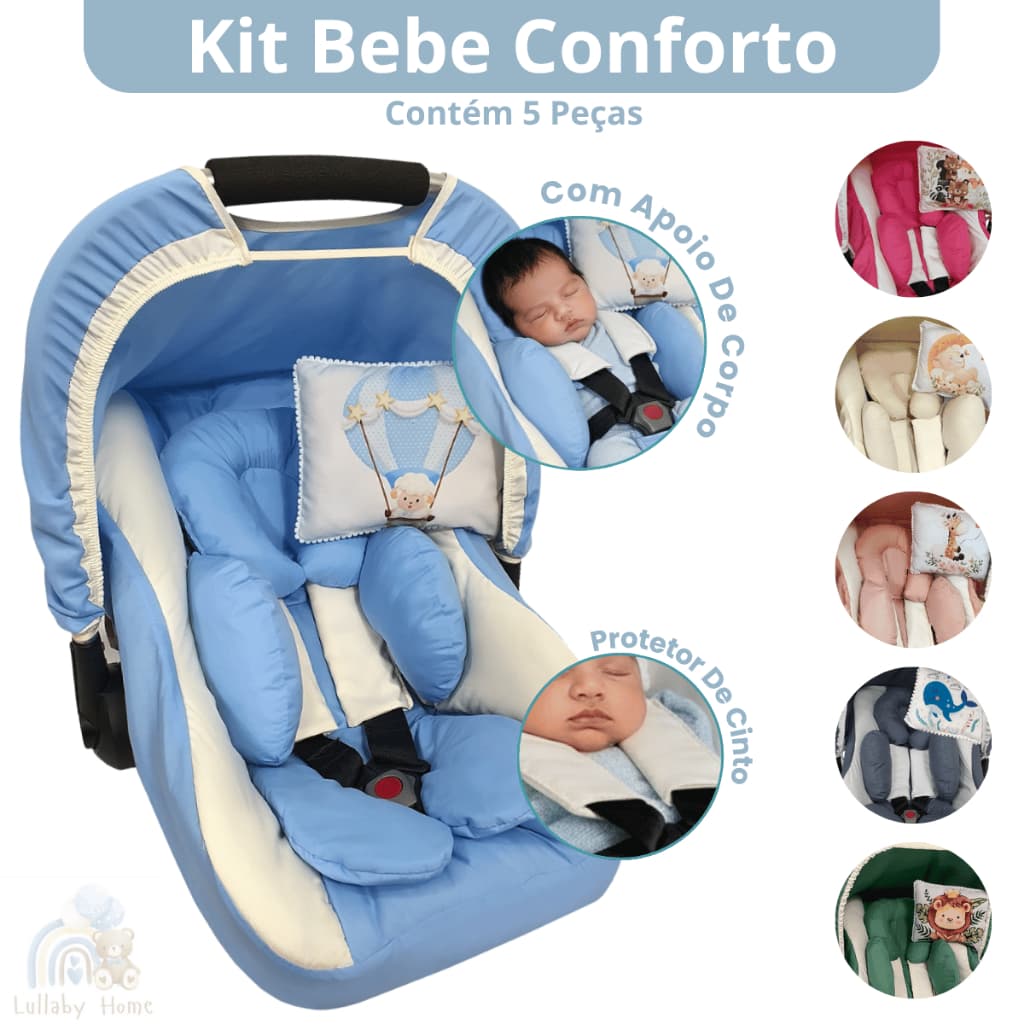 Kit 6 Peças - Capa de Bebê Conforto, Capota, Protetores de Cinto e Redutor e Almofada Estampada