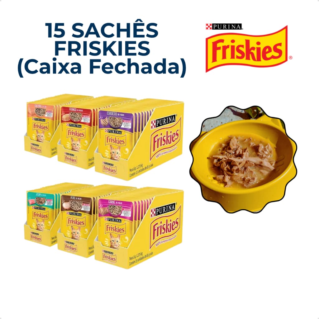 Friskies Gatos Sachê Ração Úmida | Caixa Fechada 15 Unidades 85g Purina