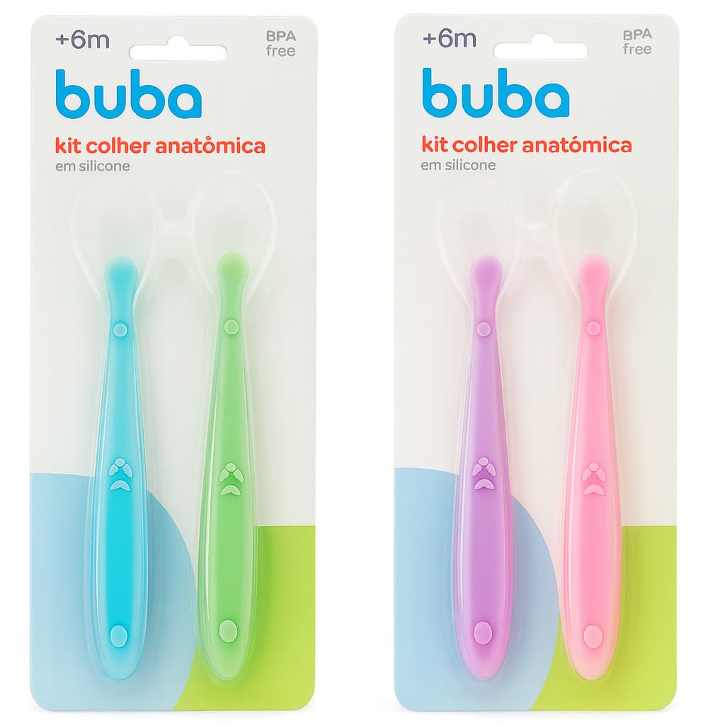 Kit 2 Colheres De Silicone Buba | Colher De Bebê | Introdução Alimentar | Papinha Bebe Talher Lanche