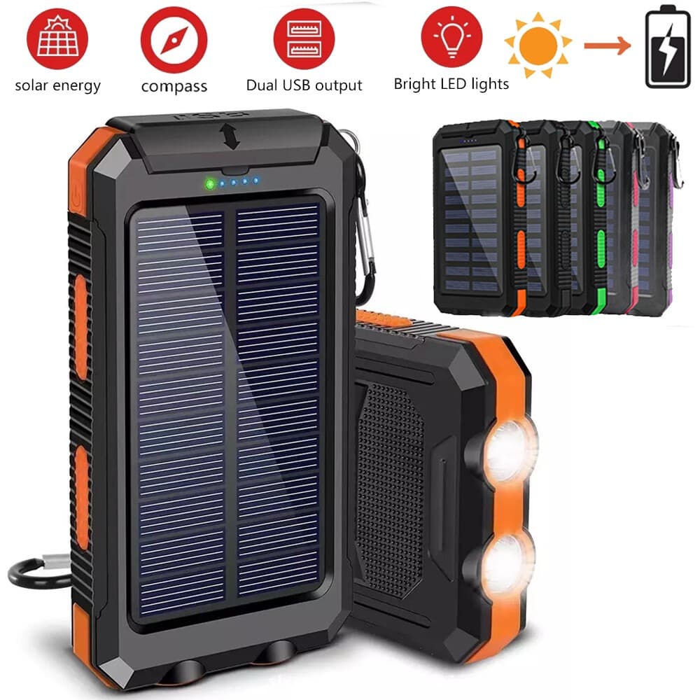 Power Bank Solar 10000mAh Carregador Portátil Bateria Externa Para Xiaomi  Android IOS Tipo-C Carreg