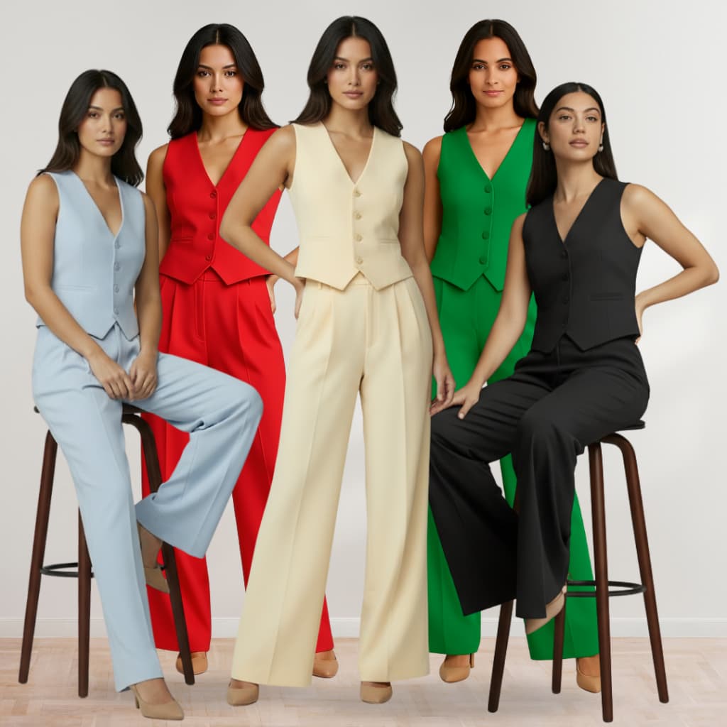 Conjunto Feminino Alfaiataria Calça Mais Colete Regata  Social Elegante Moda Premium