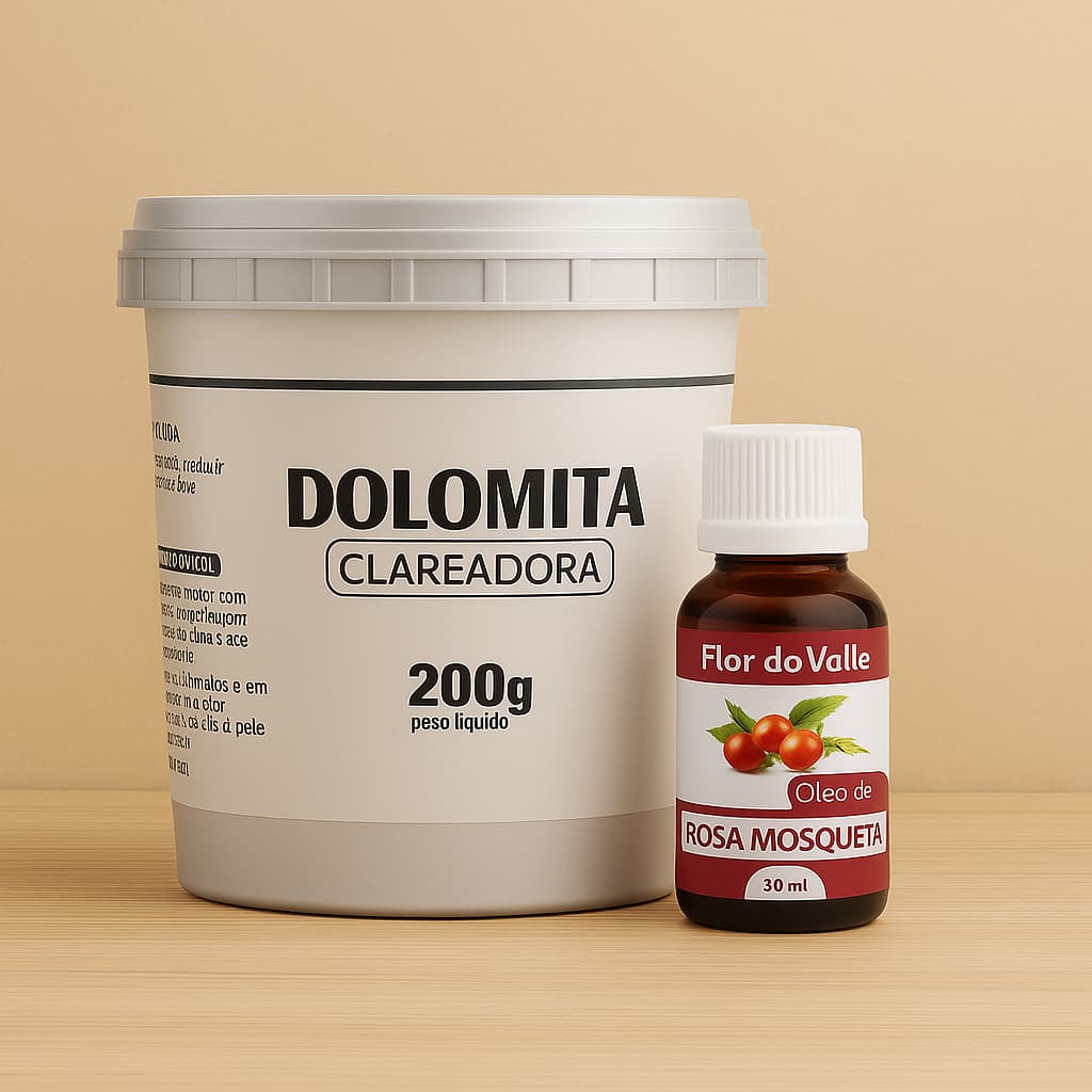 Dolomita Clareadora 200g (Pote) + Rosa Mosqueta 30ml | Clareamento Natural da Pele