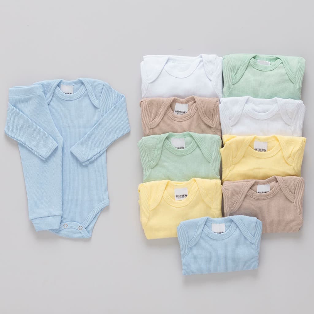 Kit 8 Peças Body e Calça Bebê Canelado 4 Body e 4 Calças 100% Algodão cores Sortidas