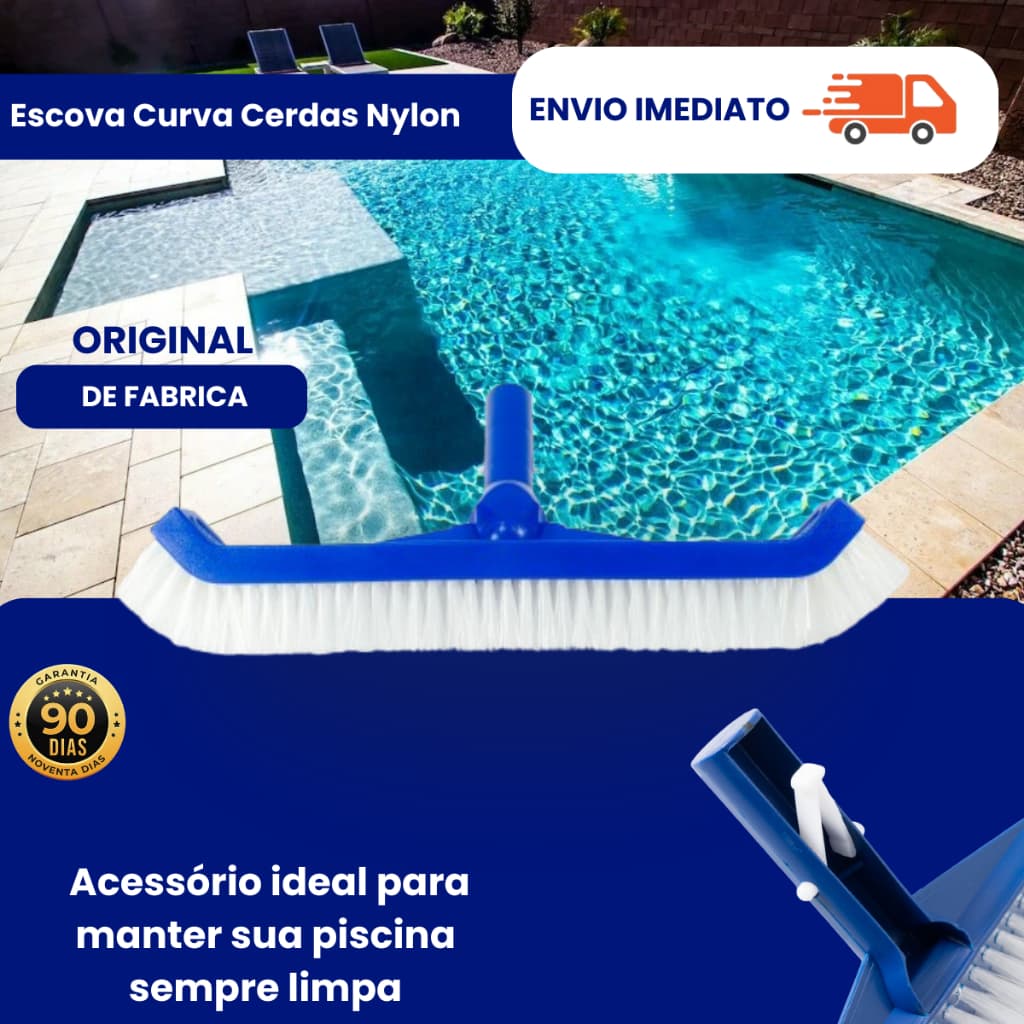 Escova Curva Para Limpeza de Piscina Cerdas Em Nylon Resistente e Prática