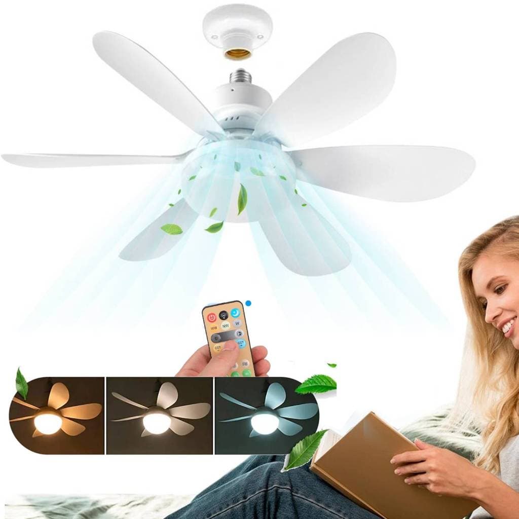 Ventilador Lâmpada De Teto LED Silencioso, Moderno e com Controle Remoto, Bivolt, Multipás ,Prática Instalação E27