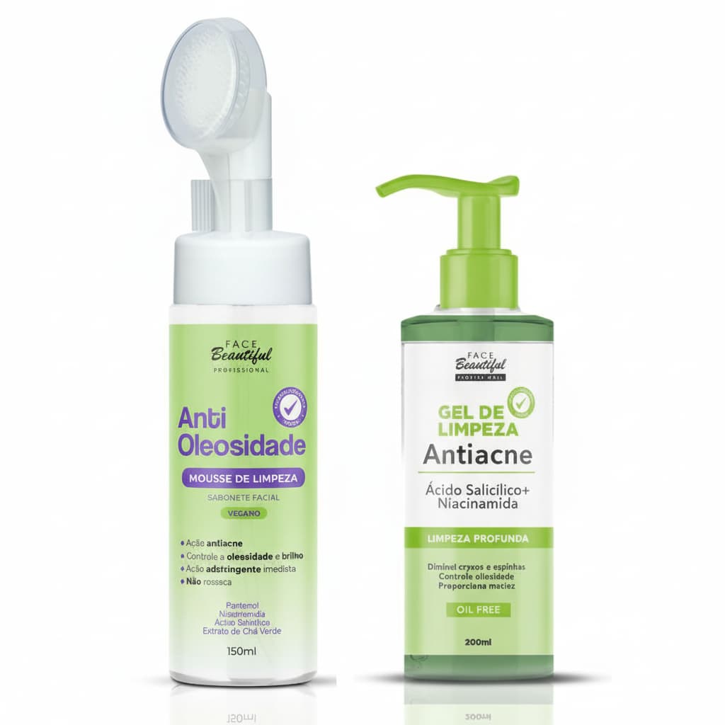 Kit Limpeza Profunda Face Beautiful | Gel Antiacne + Mousse Antioleosidade