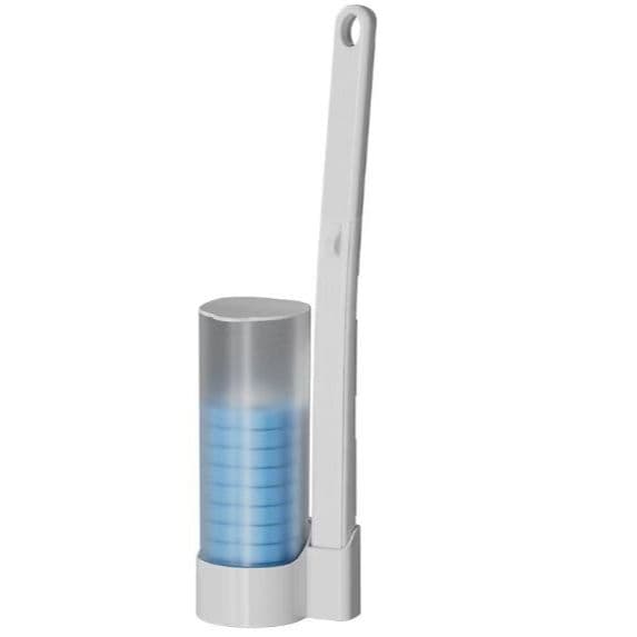 Escova sanitária descartável com plugue substituível; instalação simples e prática.