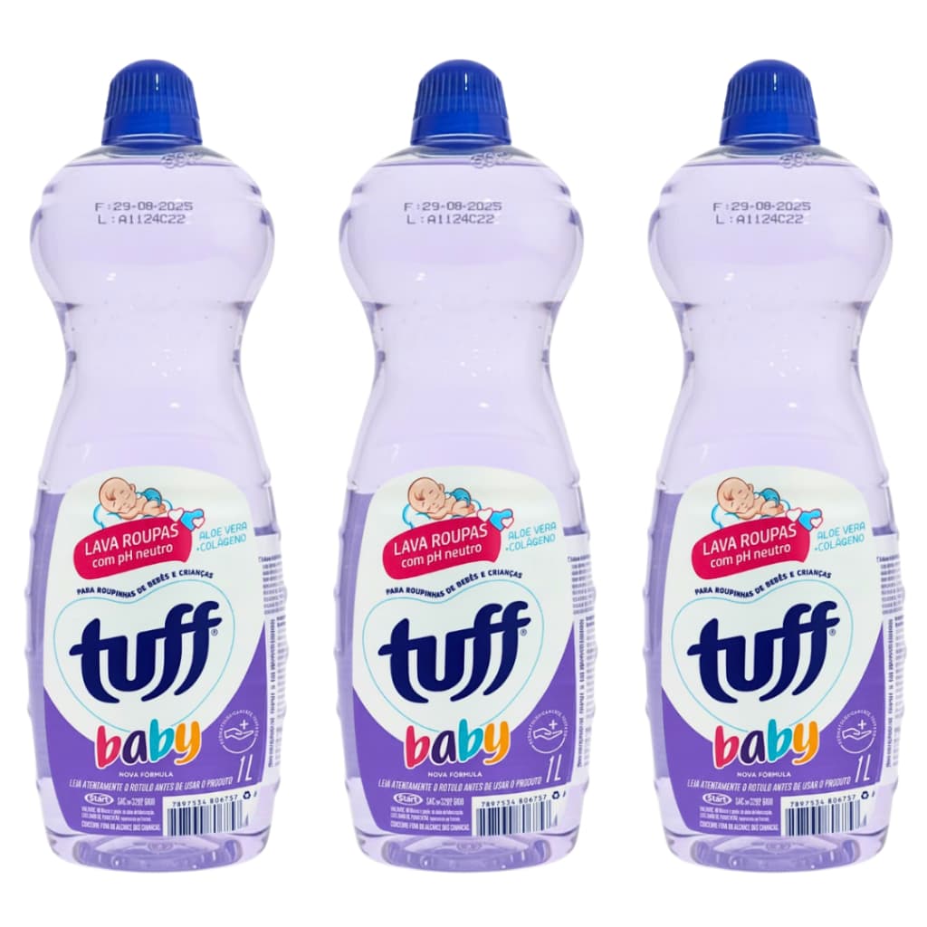 Lava Roupa Líquido Kit 3 Un Neutro Tuff Baby Limpeza 1L