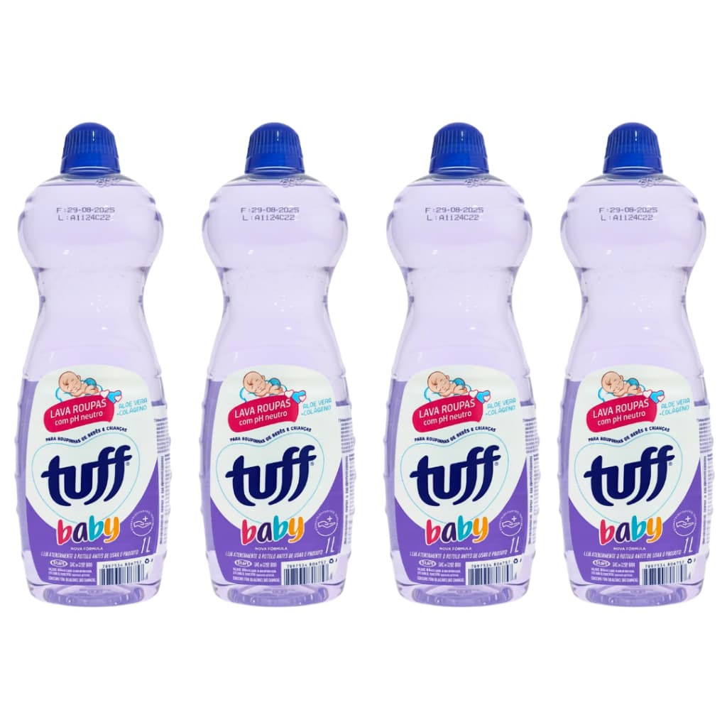 Lava Roupa Líquido Kit 4 Unidades Neutro Tuff Baby Limpeza 1L