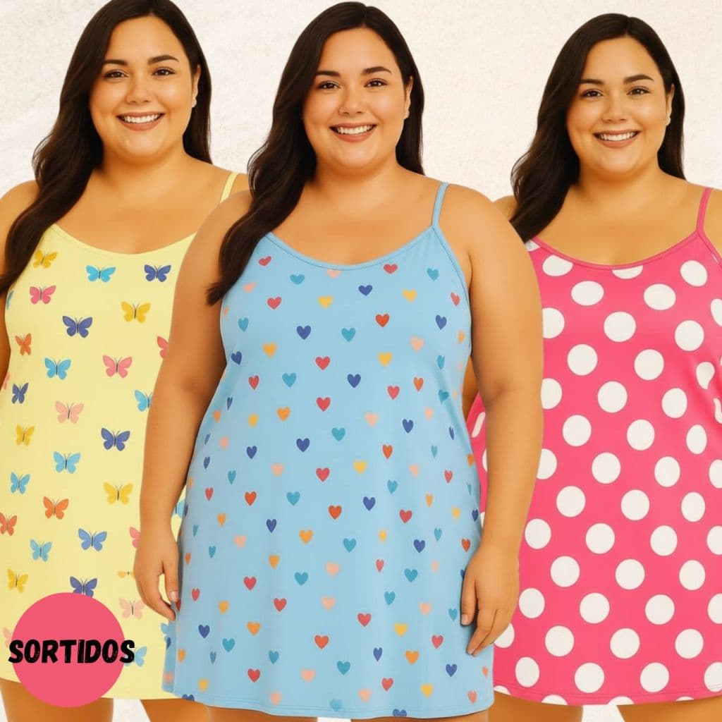 Kit 3 Camisolas Plus Size Estampada COUTO Tamanho Grande