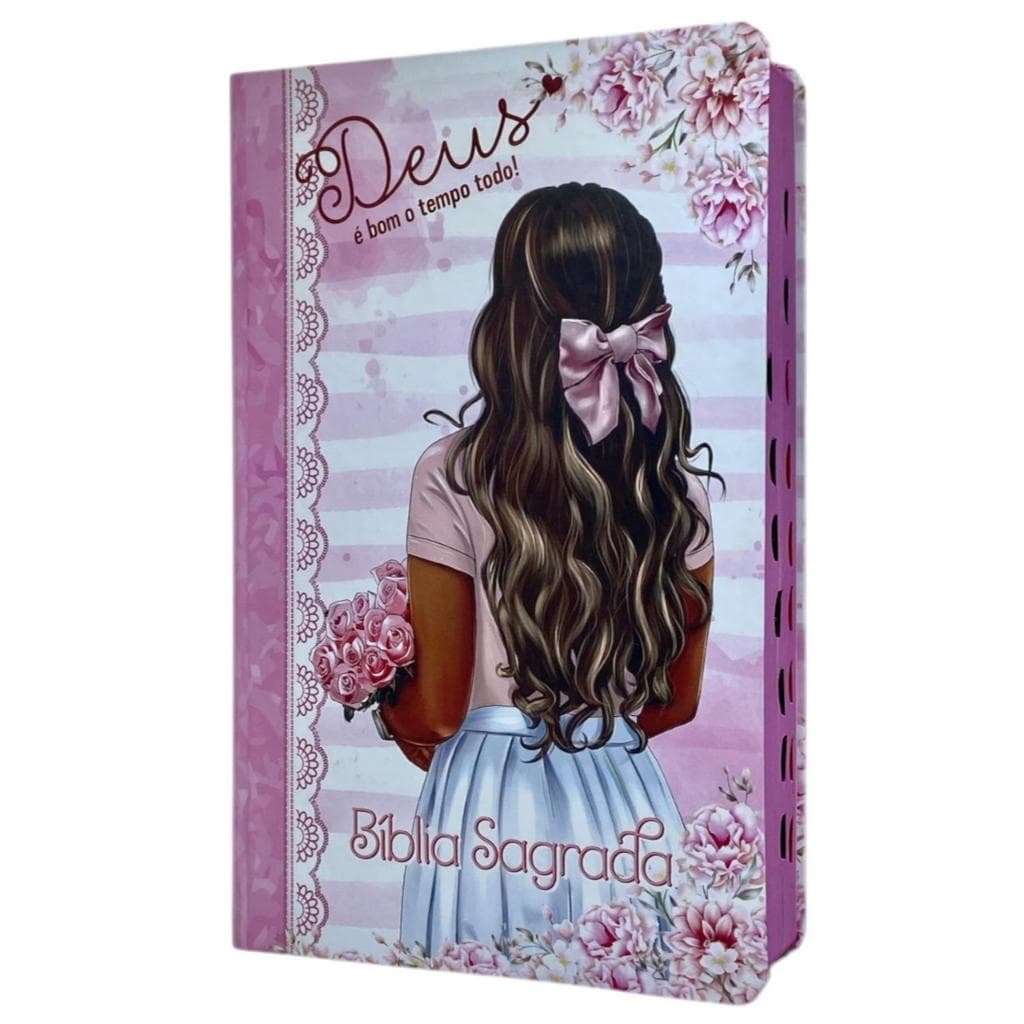Bíblia Sagrada Capa Semiflexível Letra Gigante Edição Promessas ARC e Índice Feminina Deus é Bom