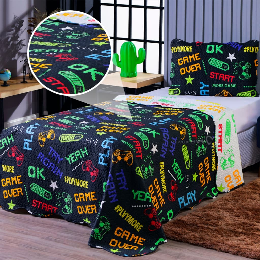 Kit Colcha Solteiro Cobre leito Infantil Dupla Face 2 Peças Roupa de Cama Estampado Menino Menina