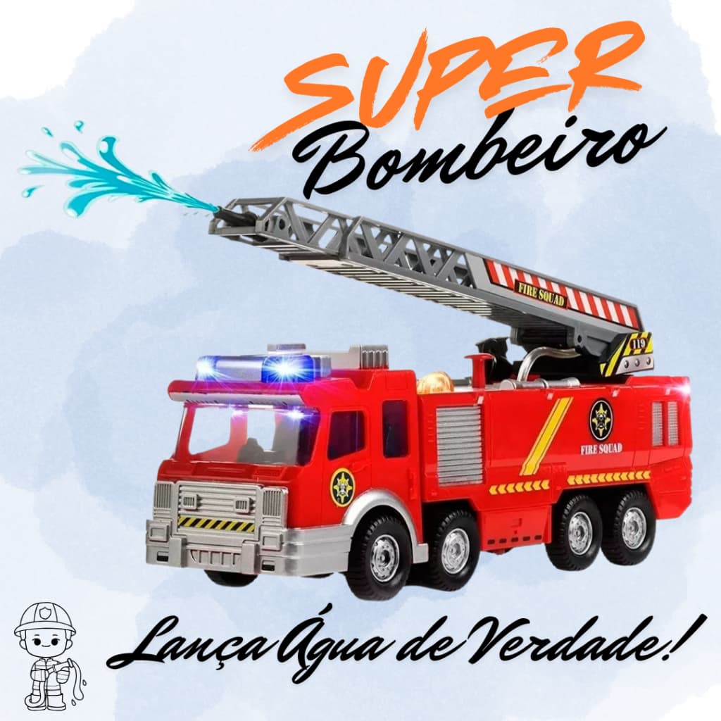 Caminhão Bombeiro Solta Jato de Água Com Som E Luz Cor Vermelho