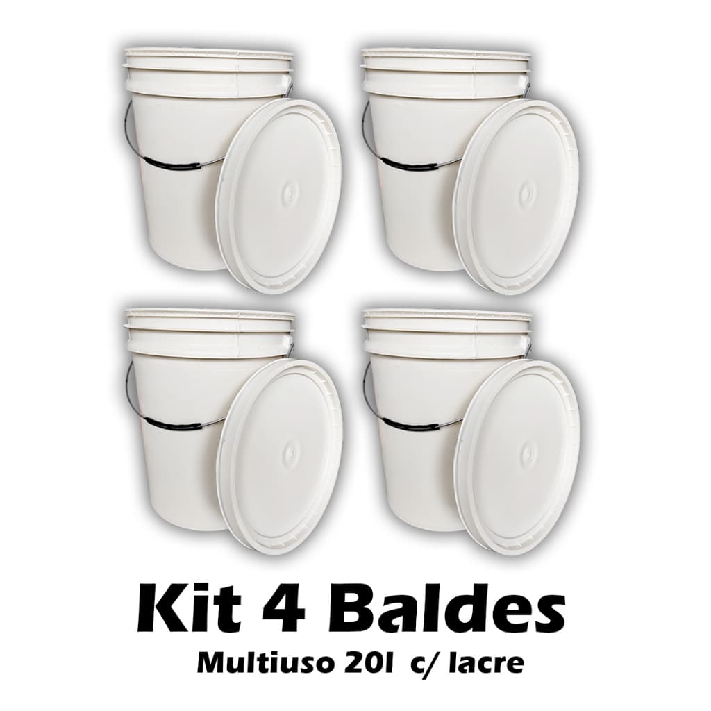 Kit 4 Baldes Plásticos 20l Branco Com Tampa E Lacre Multiuso