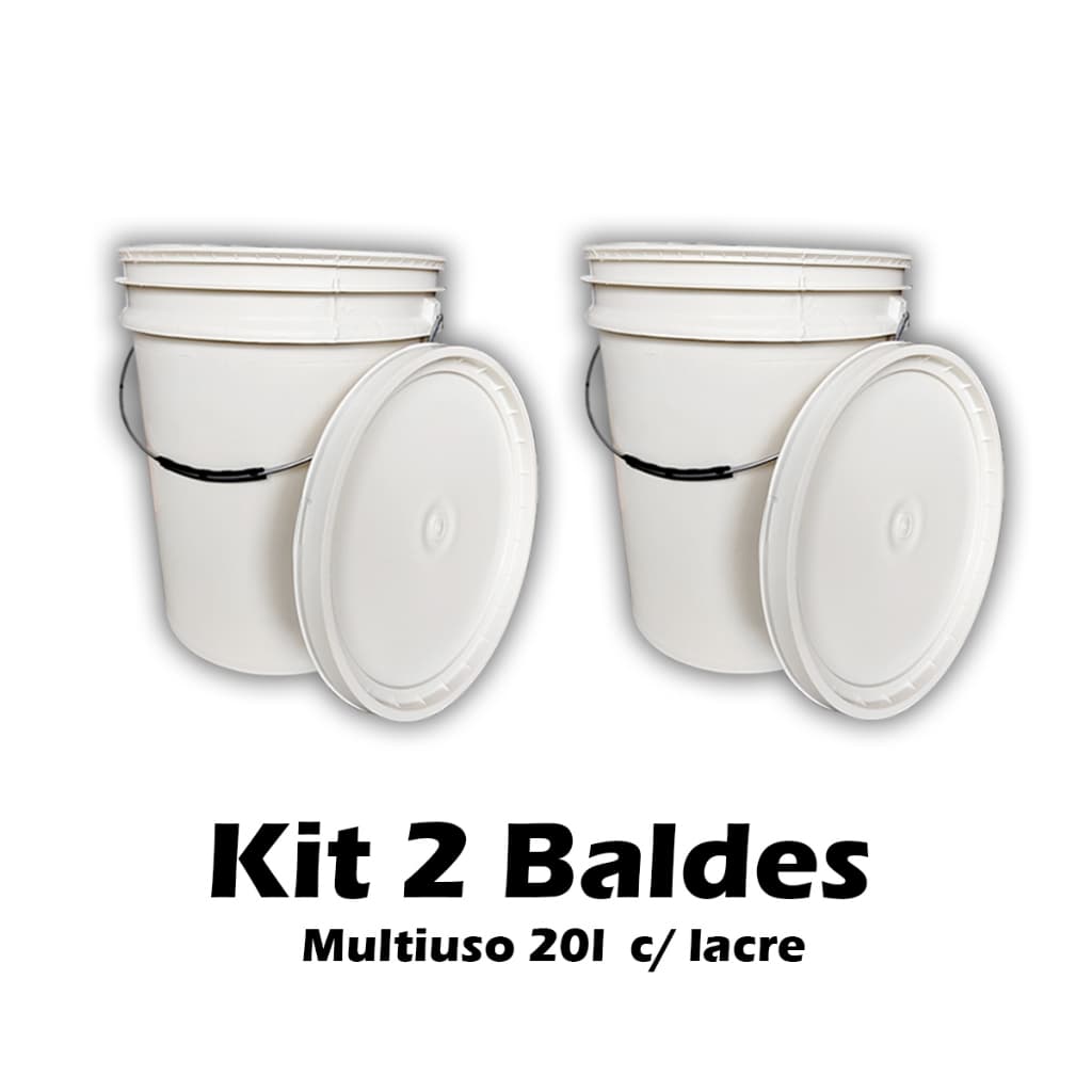 Kit 2 Baldes Plásticos 20l Branco Com Tampa E Lacre Multiuso