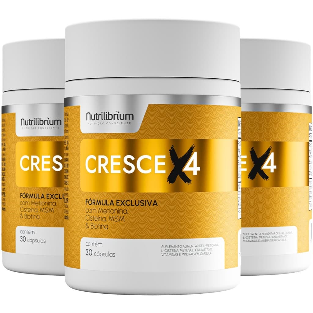 Kit 3x Cresce X4 Metionina Cisteína Biotina Cromo Zinco 90 Dias Nutrilibrium