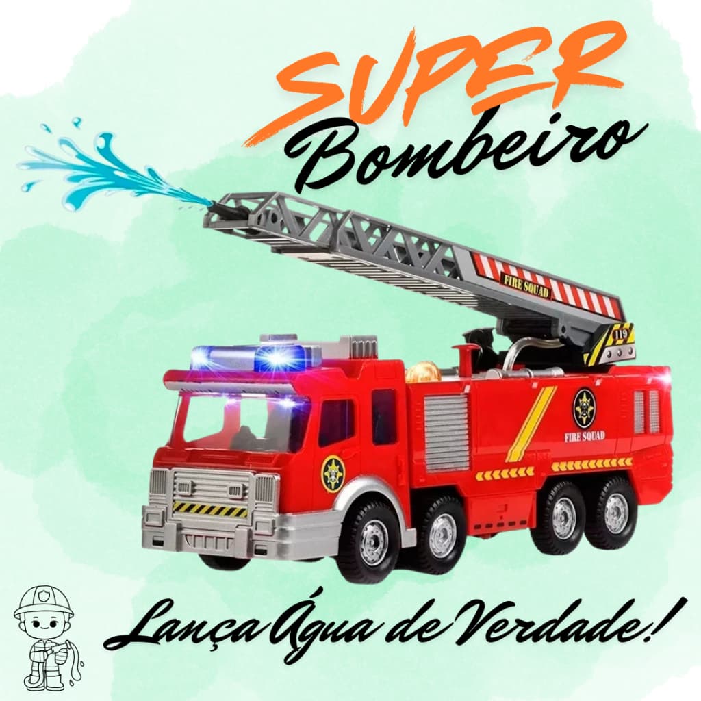 Caminhão Bombeiro Solta Jato de Água Com Som E Luz Cor Vermelho