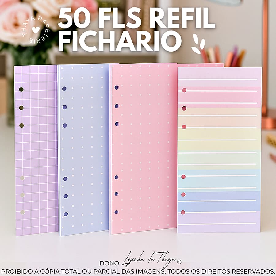 refil fichário binder 50 folhas de 90g coloridas rosa lilás azul arco-íris bullet journal bujo budget fichas a6 a5 a4