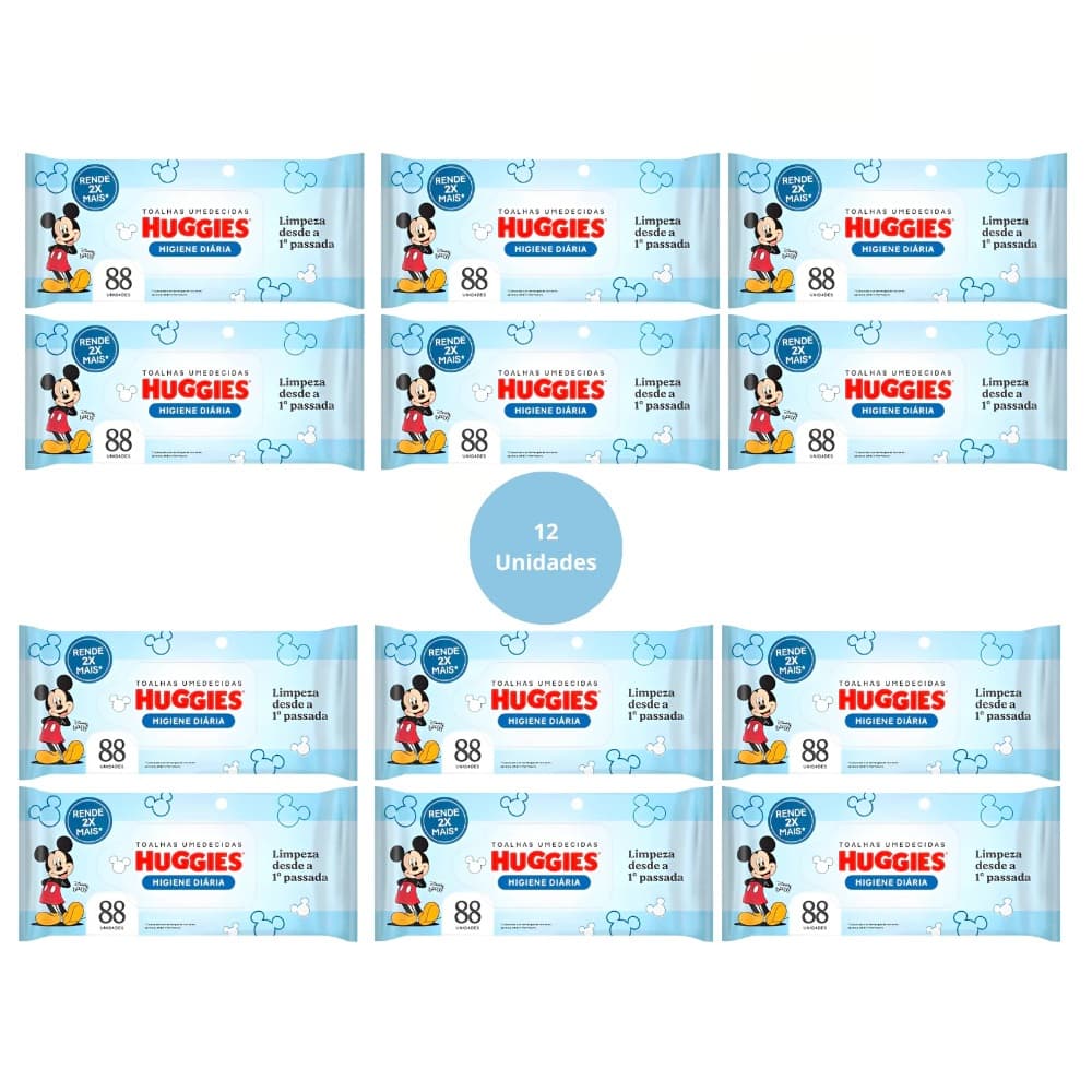 Kit 12ptes Toalha Umedecidas Tripla Proteção Huggies 88un cada - Total 1.056un