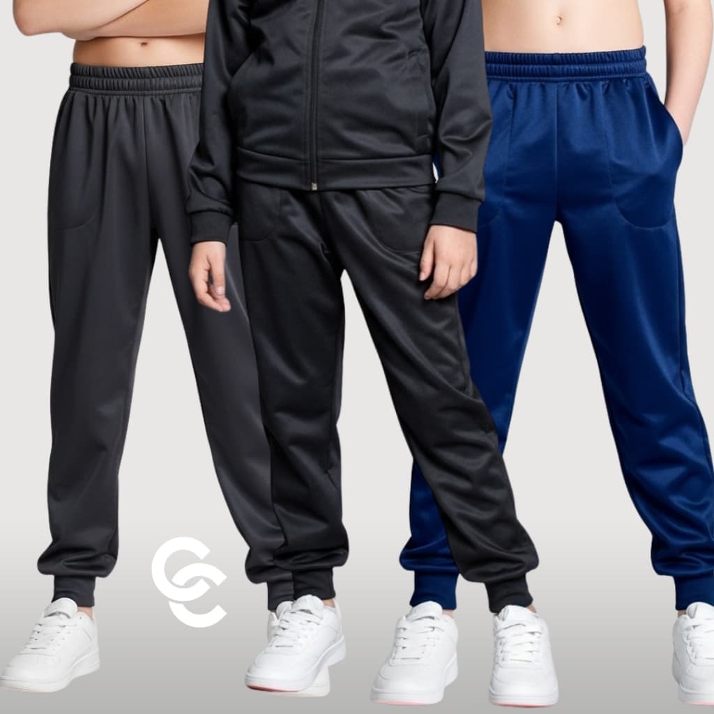 KIT COM 3 CALÇAS UNISSEX MODELO INFANTIL ESCOLAR COM BOLSOS NAS LATERAIS E ELASTICO NA CINTURA