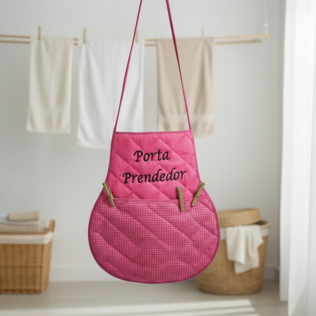 Avental Porta Prendedor Bordado Varal De Roupas