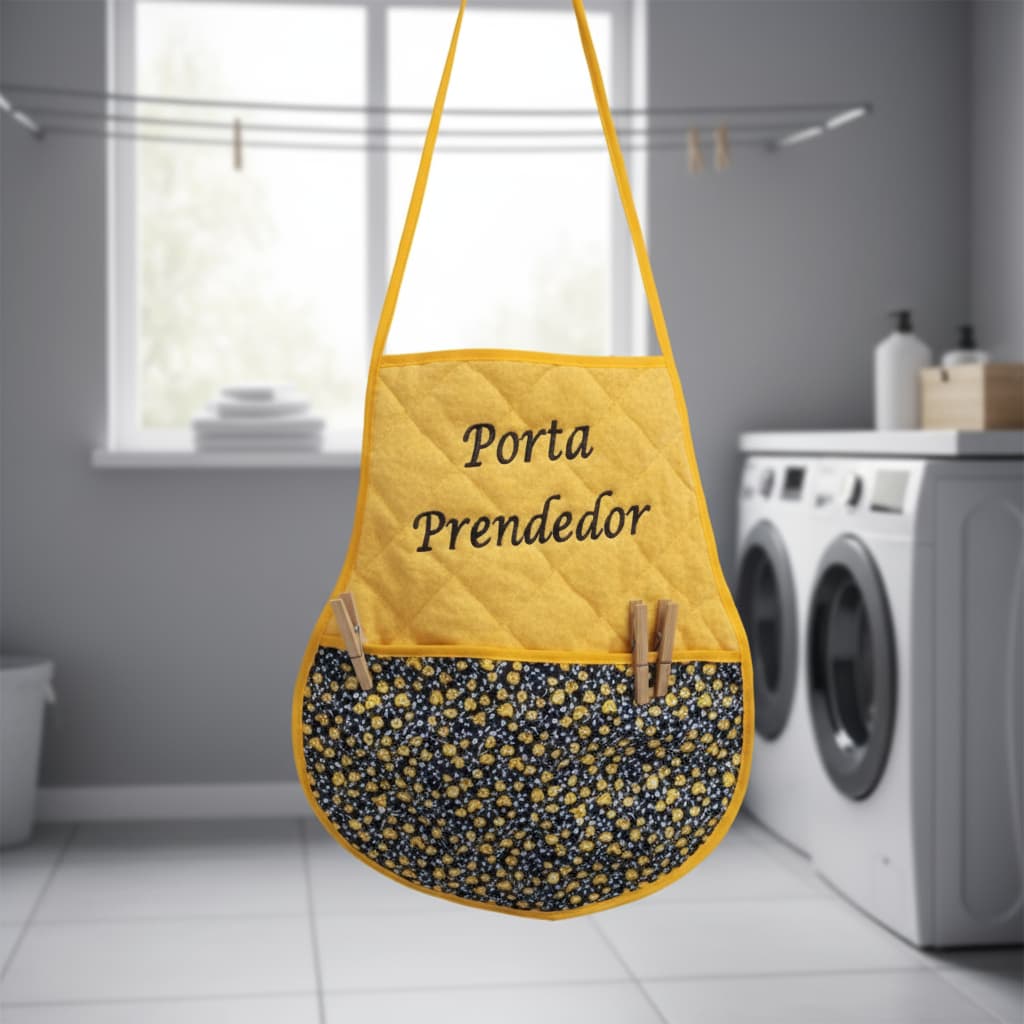 Porta Prendedor Avental Bordado Varal de Roupas