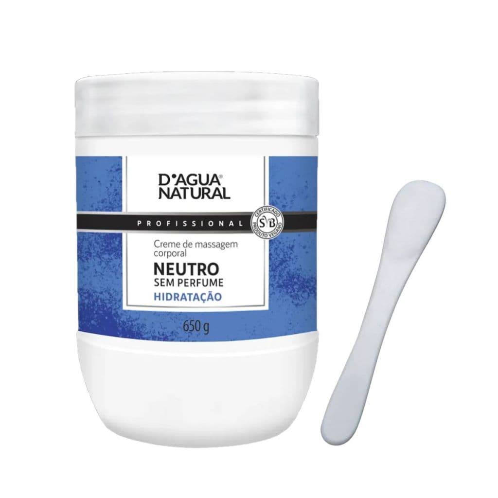 Creme De Massagem Neutro D'Agua Natural 650g e Espátula Acrílica