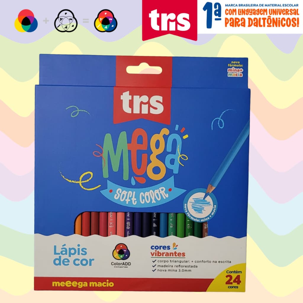 Lápis de Cor Tris Mega Soft Color 24 Cores Vibrantes
