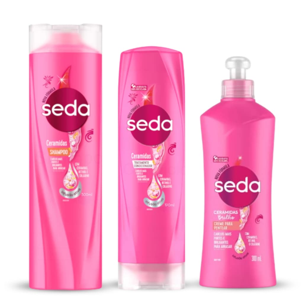Shampoo 300ml  e Condicionador 190ml  Seda + Creme de Pentear 300ml Kit Capilar Seda 3 Itens