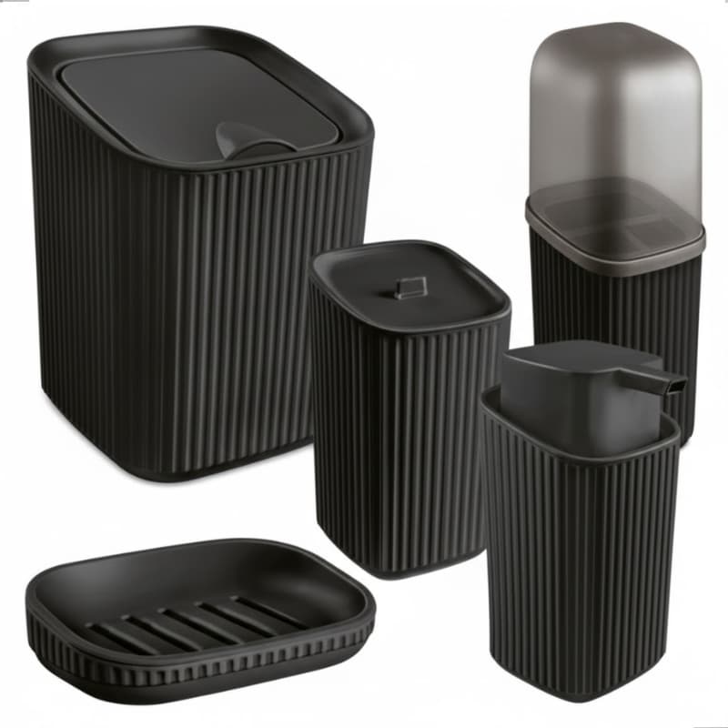Kit Lavabo Banheiro 5 Acessório Dispense Sabonete, Lixeira, Porta Escova, Saboneteira ,Porta algodão