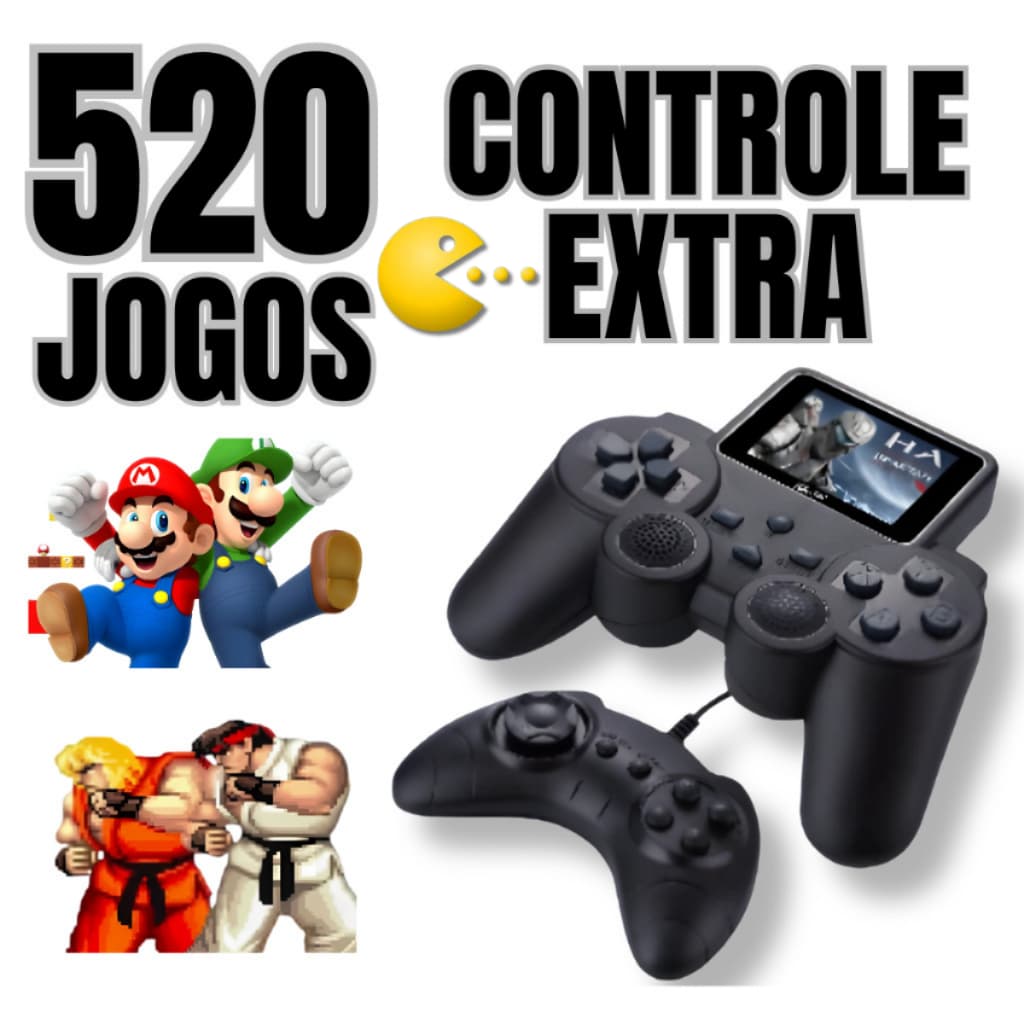 Game Mini com Visor no Controle Conexão TV Console Retrô  retro 520 jogos