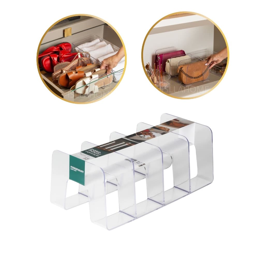 Organizador Acrilico Escritorio Estante Sala Multiuso Livros Bolsa Clutch Paramount com divisorias