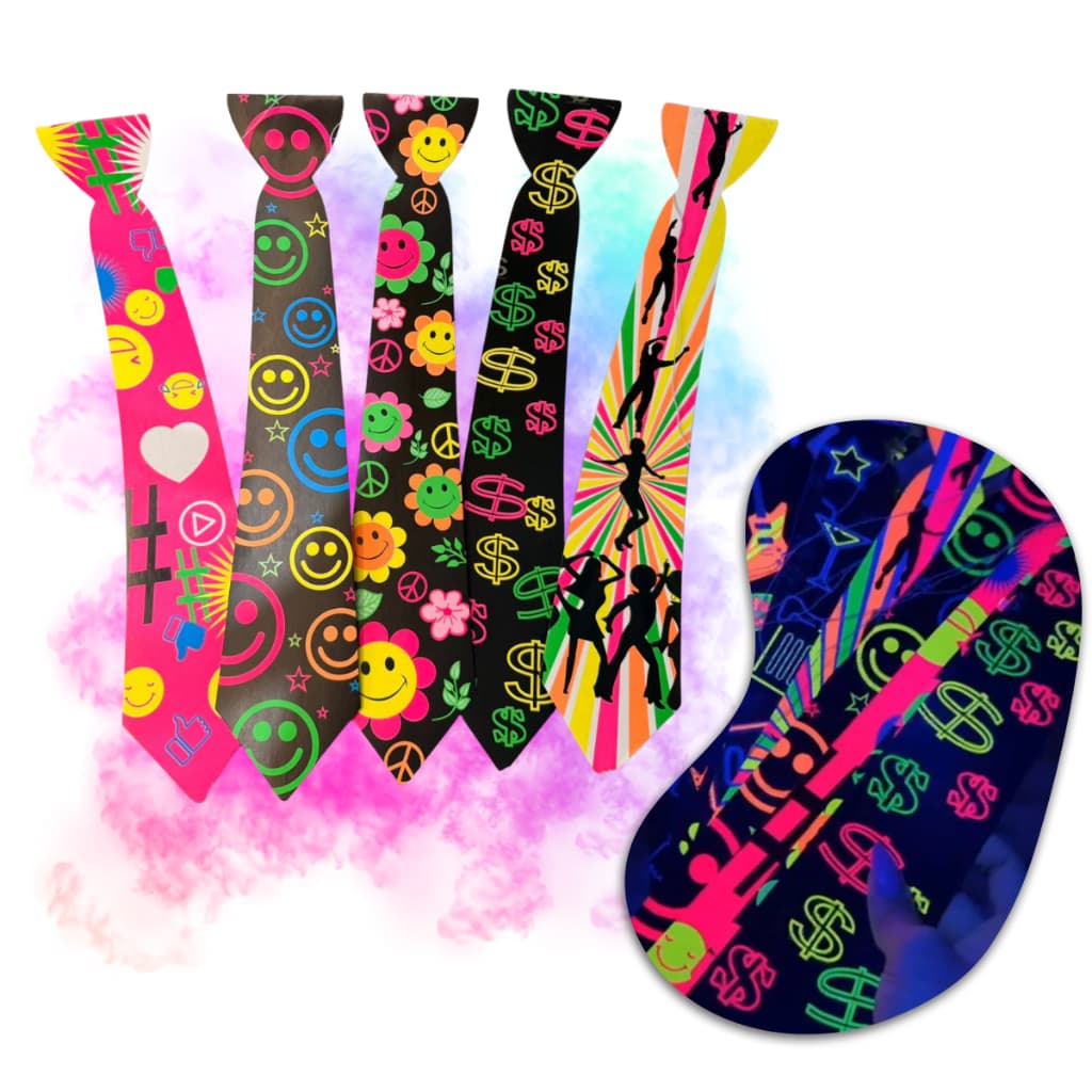 Kit 50un Gravata Estampada Divertida Neon Festa Aniversário Balada Infantil Comemoração